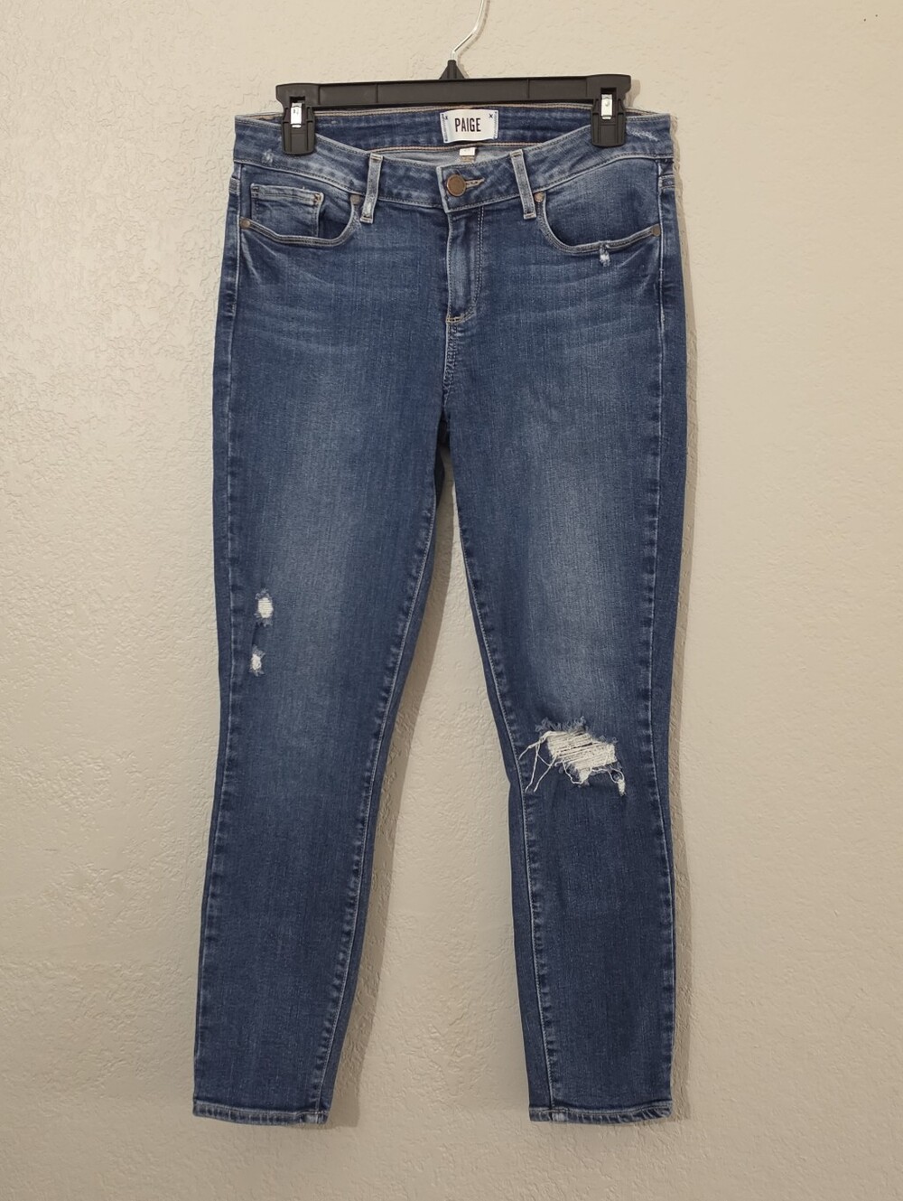 PAIGE Verdugo Crop Skinny Distressed Ankle Jeans Medium Wash Mid Rise Womens 29